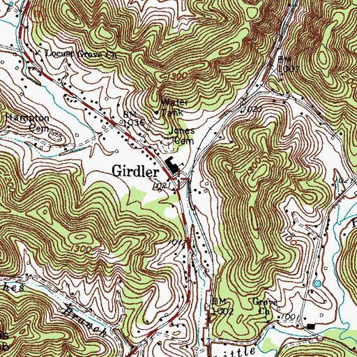 Topographic Map of Girdler Post Office (historical), KY