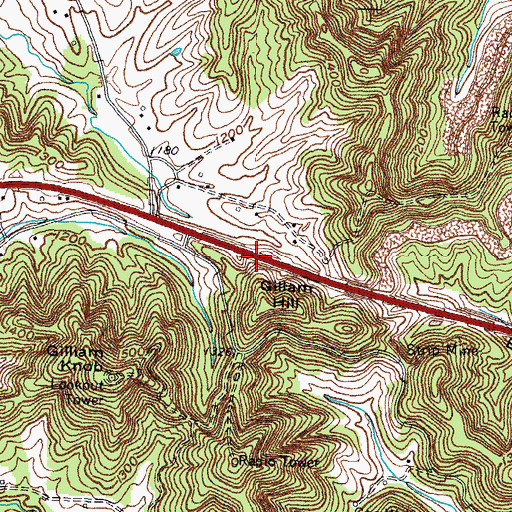 Topographic Map of Tubhandle Gap, KY