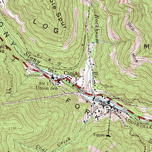 Topographic Map of Capito Railroad Station (historical), KY