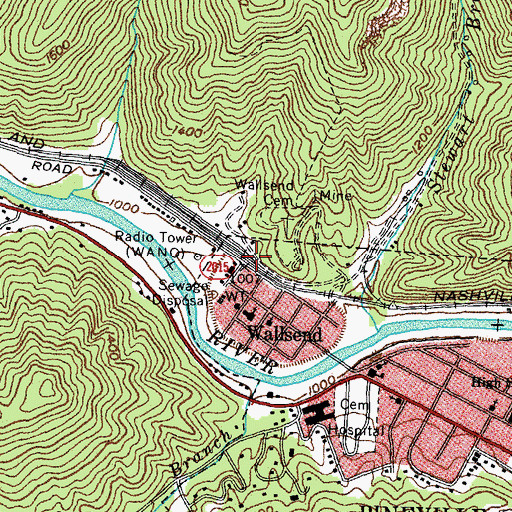 Topographic Map of Wallsend Railroad Station (historical), KY