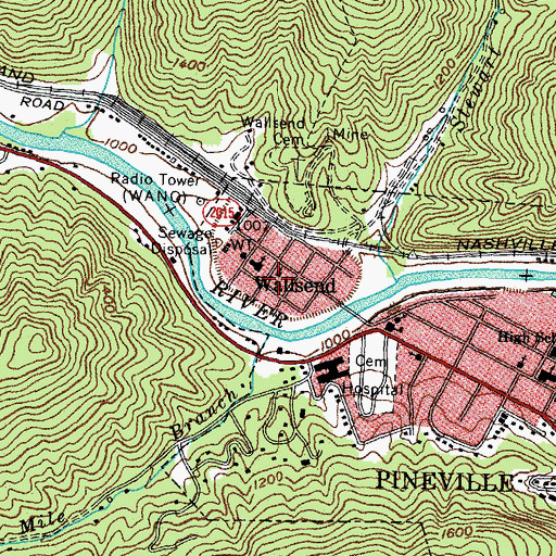 Topographic Map of Wallsend Post Office (historical), KY