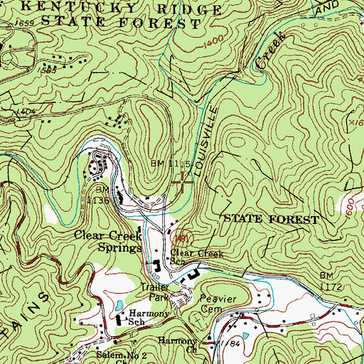 Topographic Map of Clear Creek Railroad Station (historical), KY