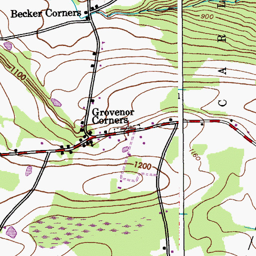Topographic Map of Grosvernors Corners Cemetery, NY