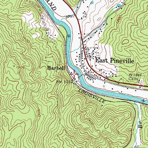 Topographic Map of Harbell Railroad Station (historical), KY