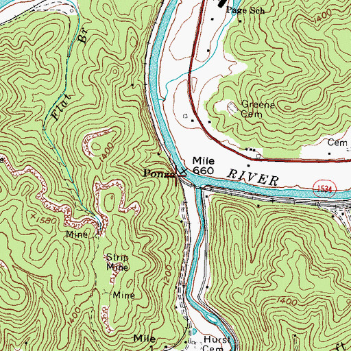 Topographic Map of Ponza Railroad Station (historical), KY