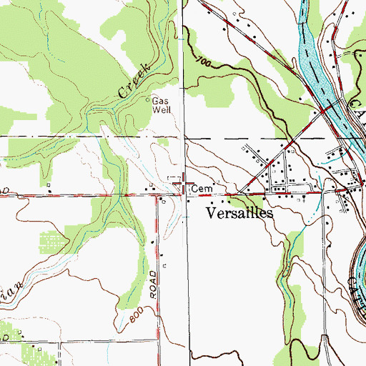 Topographic Map of Versailles Cemetery, NY