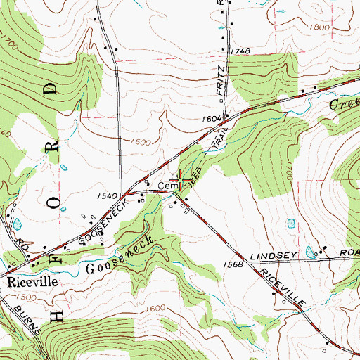 Topographic Map of Riceville Cemetery, NY