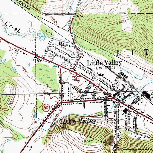 Topographic Map of Little Valley Rural Cemetery, NY