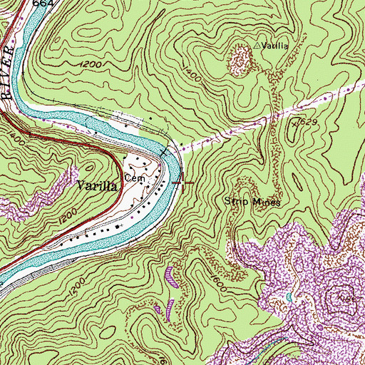 Topographic Map of Varilla Railroad Station (historical), KY