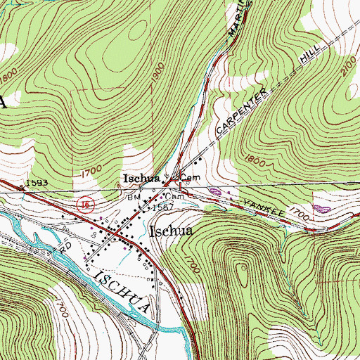 Topographic Map of Ischua Cemetery, NY