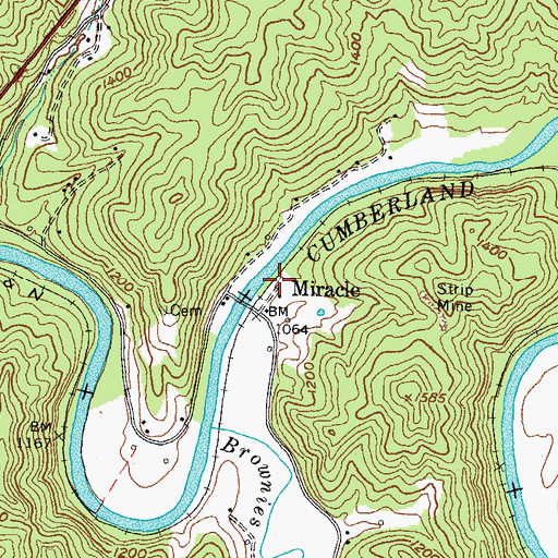 Topographic Map of Miracle Railroad Station (historical), KY