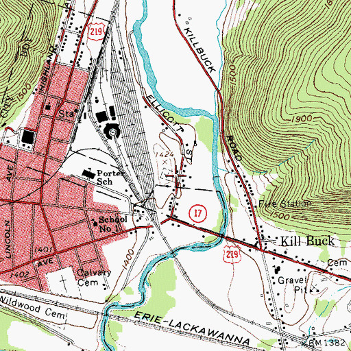 Topographic Map of Ellicott Street Catholic Cemetery, NY