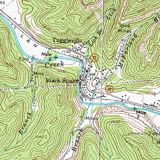 Topographic Map of Blacksnake Post Office (historical), KY