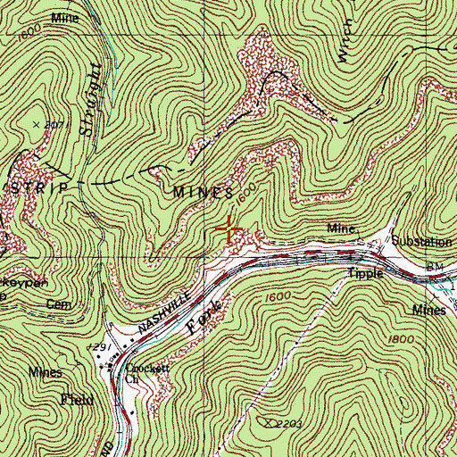 Topographic Map of Redbud Railroad Station (historical), KY