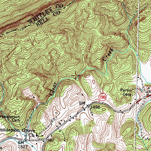 Topographic Map of Partins Mill (historical), KY