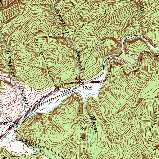 Topographic Map of Olcott Railroad Station (historical), KY