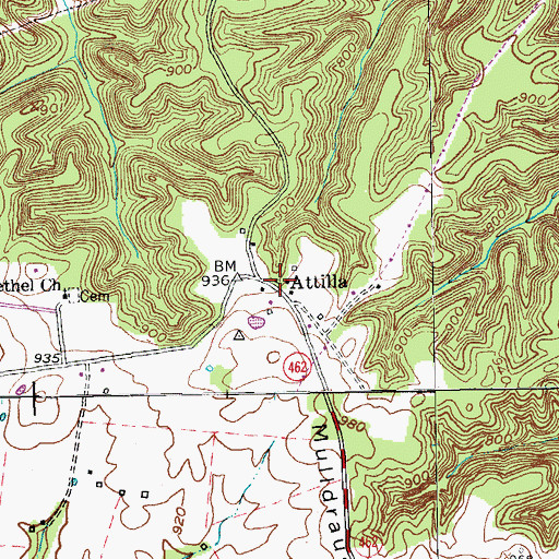 Topographic Map of Attilla Post Office (historical), KY