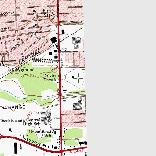 Topographic Map of Aero Drive-In (historical), NY