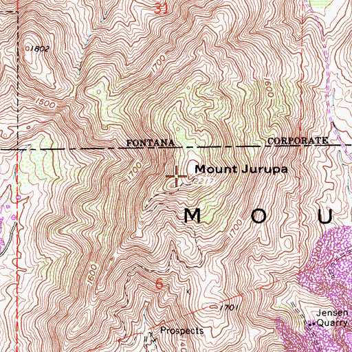 Topographic Map of Mount Jurupa, CA