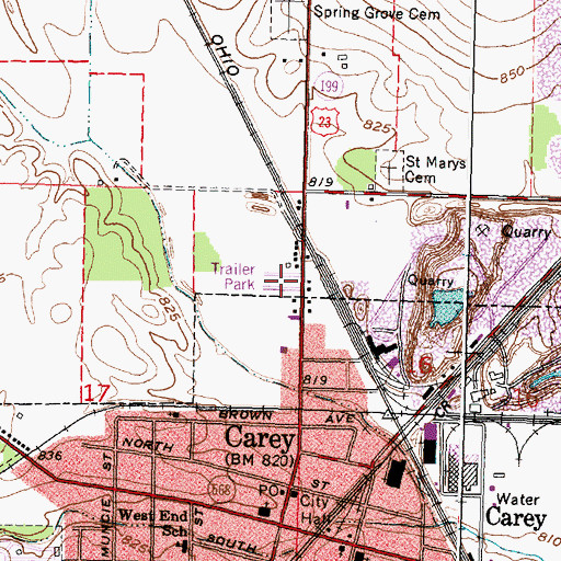Topographic Map of Carey Mobile Home Park, OH