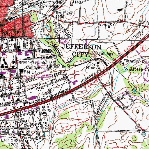 Topographic Map of Mossy Creek, TN