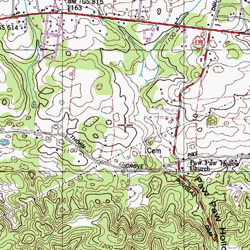 Topographic Map of Thorn Grove, TN
