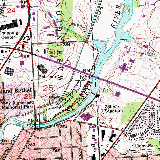 Topographic Map of Memorial Stadium (historical), IN