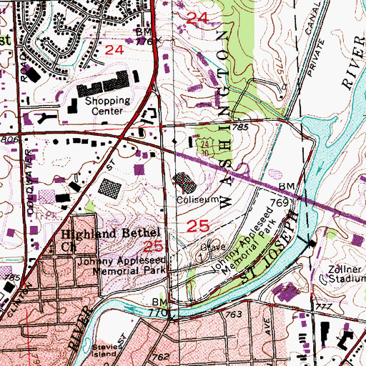 Topographic Map of Allen County War Memorial Coliseum, IN