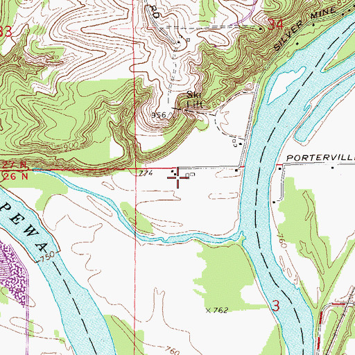 Topographic Map of Silvermine Farms, WI