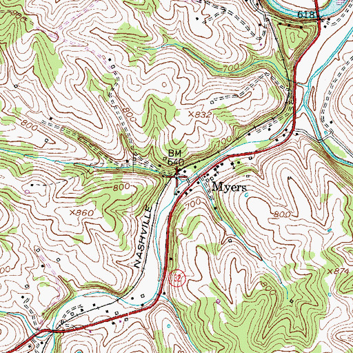 Topographic Map of Myers Railroad Station (historical), KY