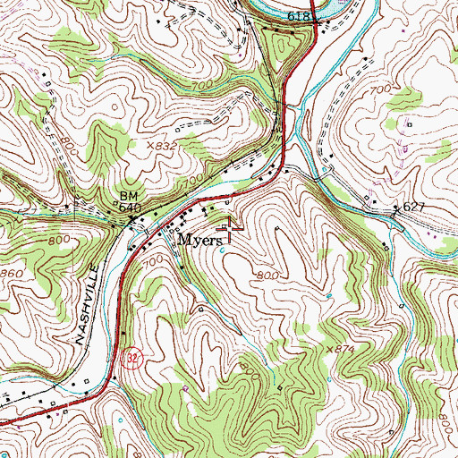 Topographic Map of Myersville Post Office (historical), KY