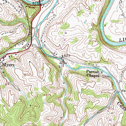 Topographic Map of Cassidys Crick Post Office (historical), KY