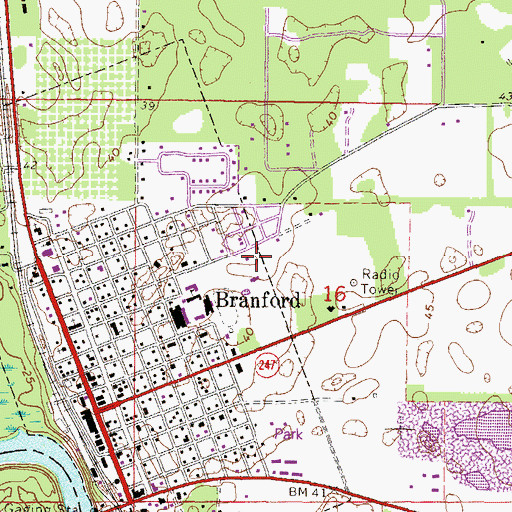 Topographic Map of Branford High School Stadium, FL