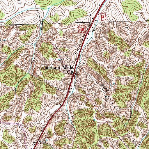 Topographic Map of Oakland Mills Post Office (historical), KY