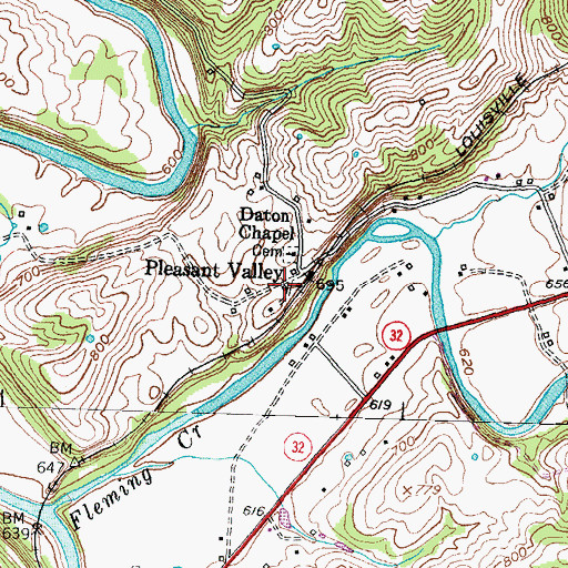 Topographic Map of Pleasant Valley Mills (historical), KY