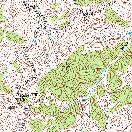 Topographic Map of Rose Hill, KY