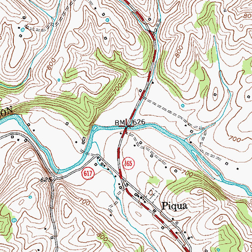 Topographic Map of Piqua Bridge, KY