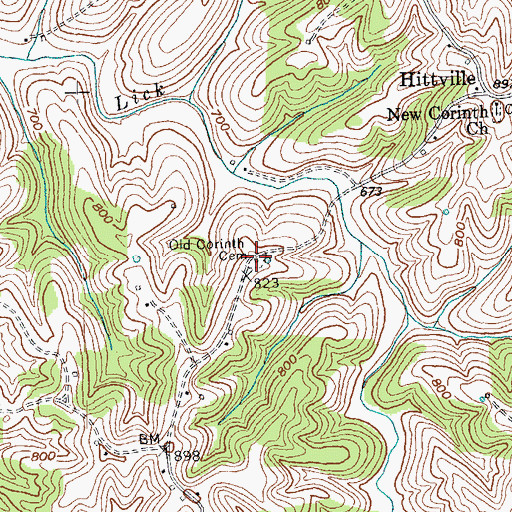 Topographic Map of Old Corinth Church (historical), KY