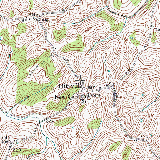 Topographic Map of Hitts Post Office (historical), KY