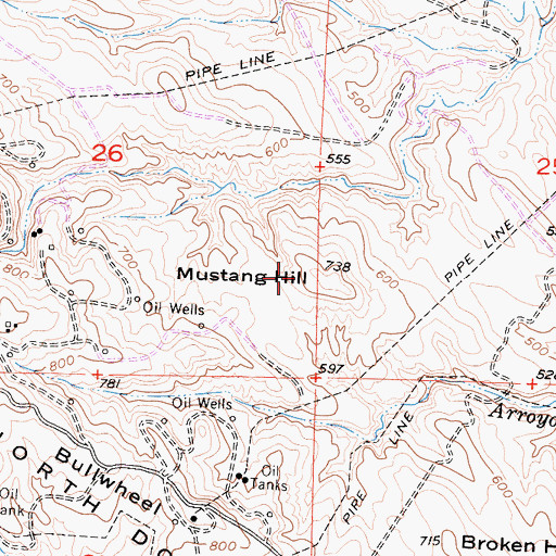 Topographic Map of Mustang Hill, CA