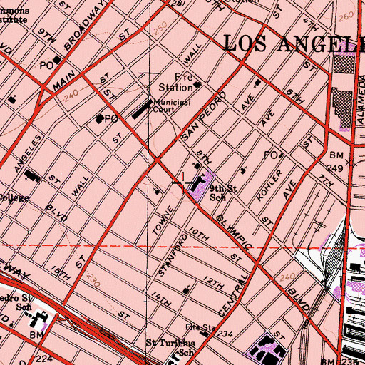 Topographic Map of Ninth Street Elementary School, CA