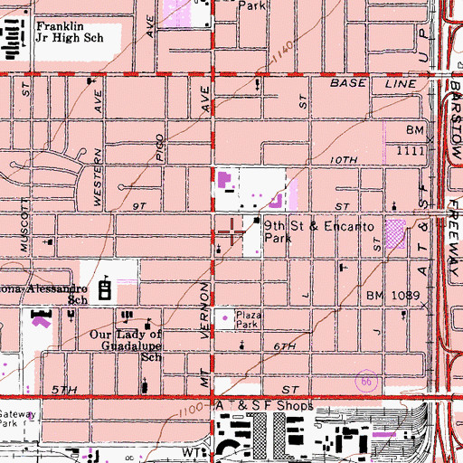 Topographic Map of Ninth Street and Encanto Park, CA