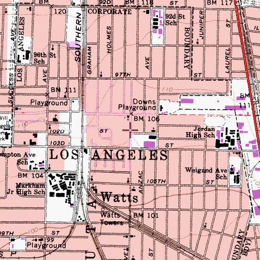 Topographic Map of 102nd Street Early Education Center, CA