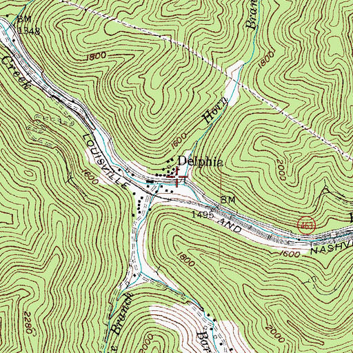 Topographic Map of Delphia Post Office, KY