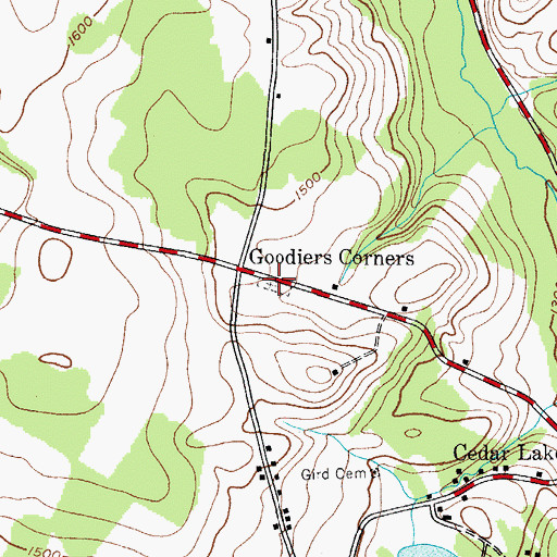 Topographic Map of Cedar Lake Cemetery, NY