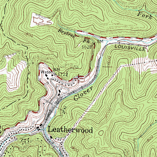 Topographic Map of Leatherwood Post Office (historical), KY