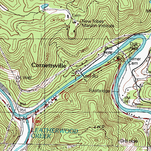 Topographic Map of Cornettsville Railroad Station (historical), KY