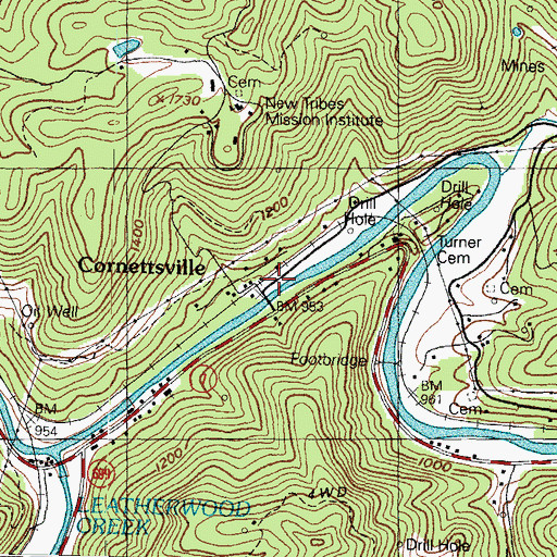 Topographic Map of Cornettsville Post Office, KY