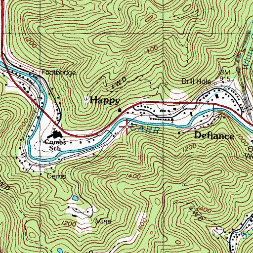 Topographic Map of Happy Railroad Station (historical), KY
