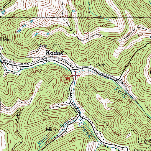 Topographic Map of Kodak Post Office (historical), KY